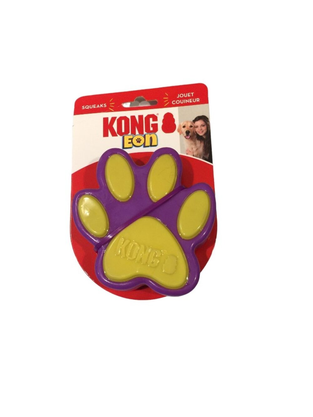 Kong EON Paw Purple Yellow Rubber Squeaker Dog Toy